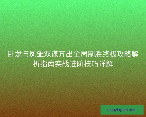 卧龙与凤雏双谋齐出全局制胜终极攻略解析指南实战进阶技巧详解 卧龙与凤雏双谋齐出全局制胜终极攻略解析指南实战进阶技巧详解