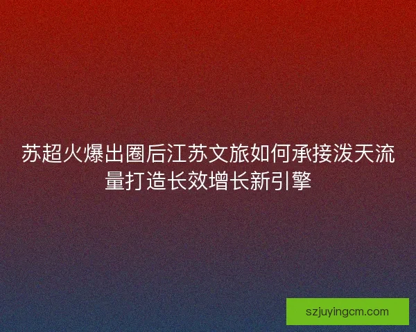苏超火爆出圈后江苏文旅如何承接泼天流量打造长效增长新引擎 苏超火爆出圈后江苏文旅如何承接泼天流量打造长效增长新引擎